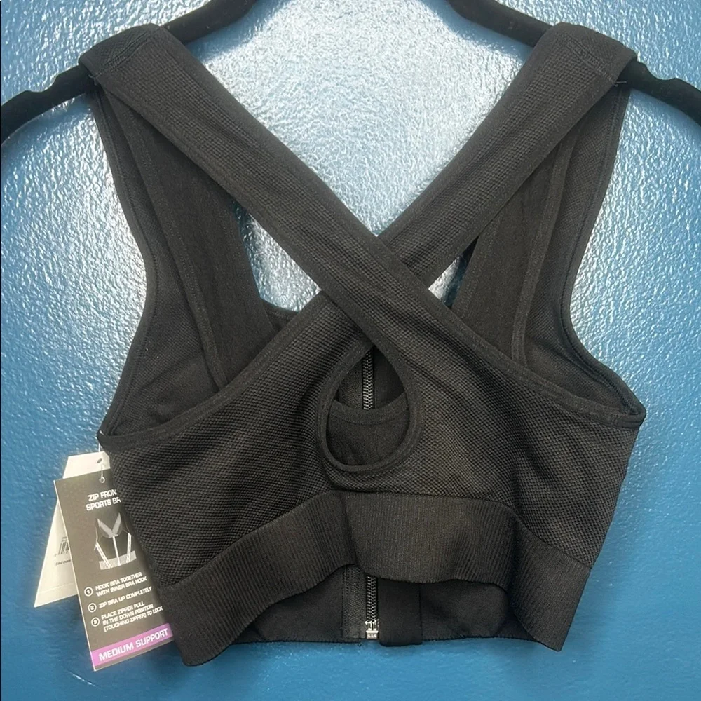 Avia Zip-Front Black Sports Bra NWT - Picture 7 of 7